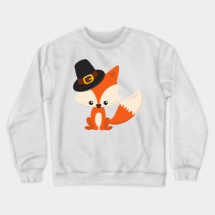 Thanksgiving, Cute Fox, Pilgrim Fox, Pilgrim Hat Crewneck Sweatshirt